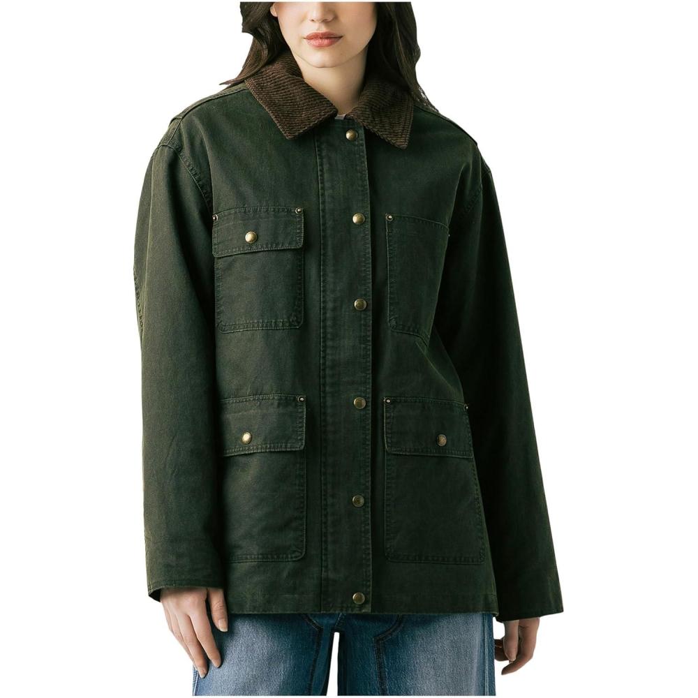 imageBLANKNYC womens Catching a Break Coated Barn Jacket With Corduroy Collar DetailGreen