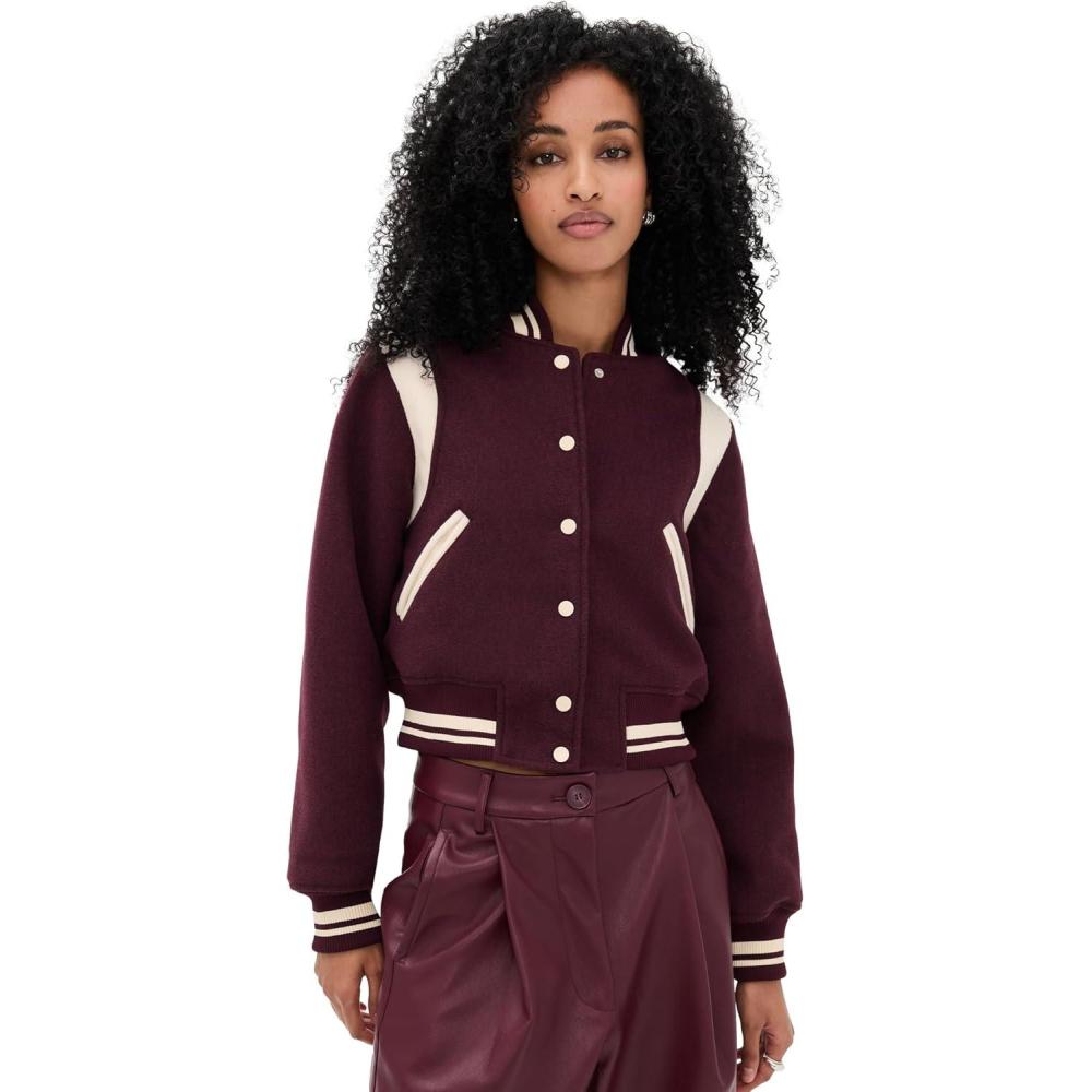 imageBLANKNYC womens Woven Varsity Bomber JacketBurgundy