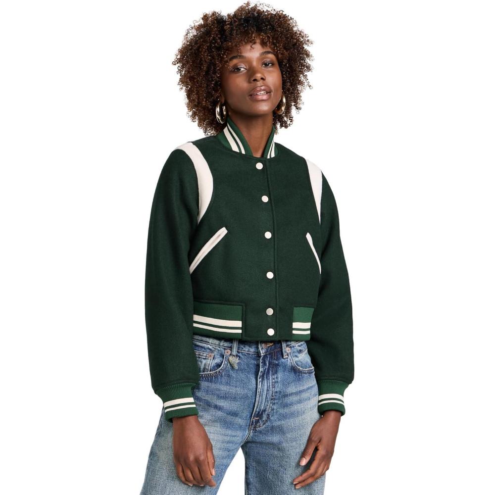 imageBLANKNYC womens Woven Varsity Bomber JacketGreen