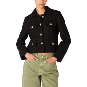 [BLANKNYC] womens Cropped Shirt Jacket With Pocket and Gold Button Detail(Black)