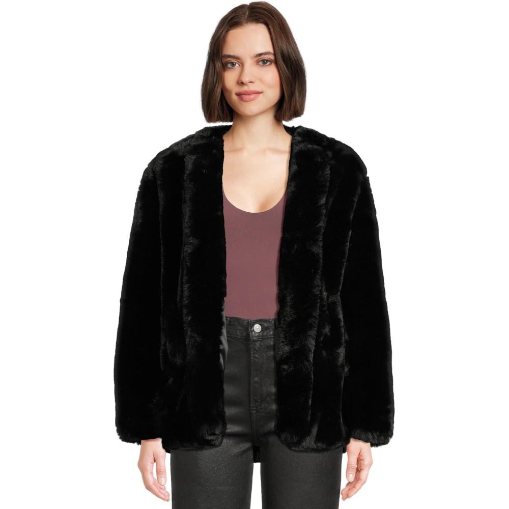 imageBLANKNYC womens Black Cherry Collarless Faux Fur JacketBlack Cherry