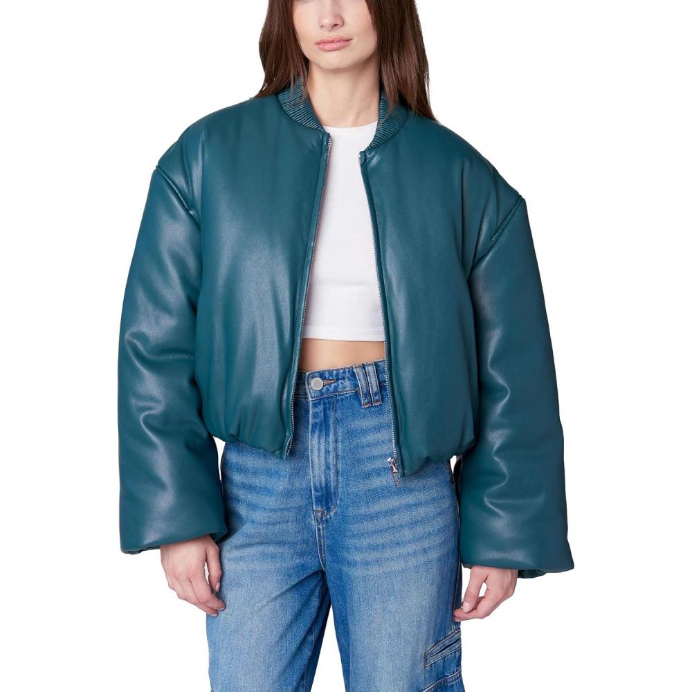 imageBLANKNYC womens Vegan Leather Cropped BomberLime Light