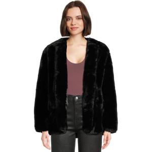[BLANKNYC] womens Black Cherry Collarless Faux Fur Jacket(Black Cherry)