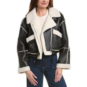 [BLANKNYC] womens Leather and Sherpa Bonded Moto Jacket(Black/Ivory)