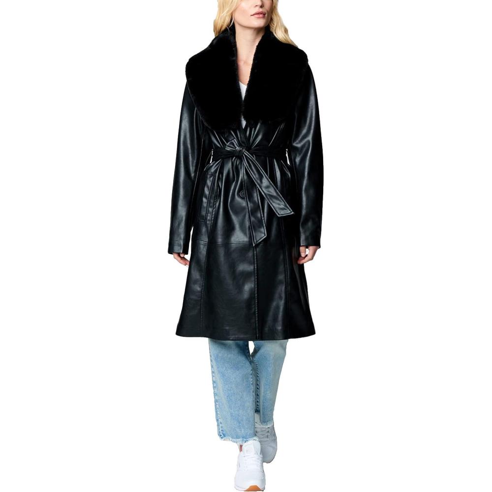 imageBLANKNYC womens Luxury Clothing Vegan Leather Faux Fur Trench Coat Comfortable ampamp Stylish JacketIn the Moment