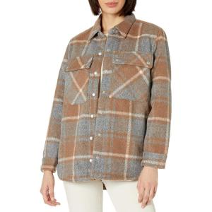 [BLANKNYC] Womens Luxury Clothing Plaid Shirt Jacket, Stylish Shacket & Trendy Coat, Hit The Trail, Large(Mountain High)