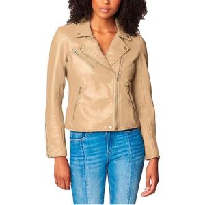 [BLANKNYC] Womens Luxury Clothing Semi Fitted Vegan Leather Motorcycle Jacket(Natural Light)