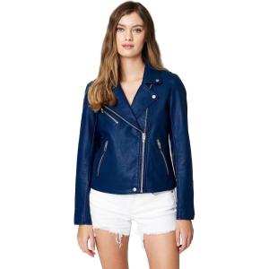 [BLANKNYC] Womens Luxury Clothing Semi Fitted Vegan Leather Motorcycle Jacket(Navy)