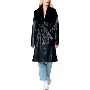 [BLANKNYC] womens Luxury Clothing Vegan Leather Faux Fur Trench Coat, Comfortable & Stylish Jacket(In the Moment)