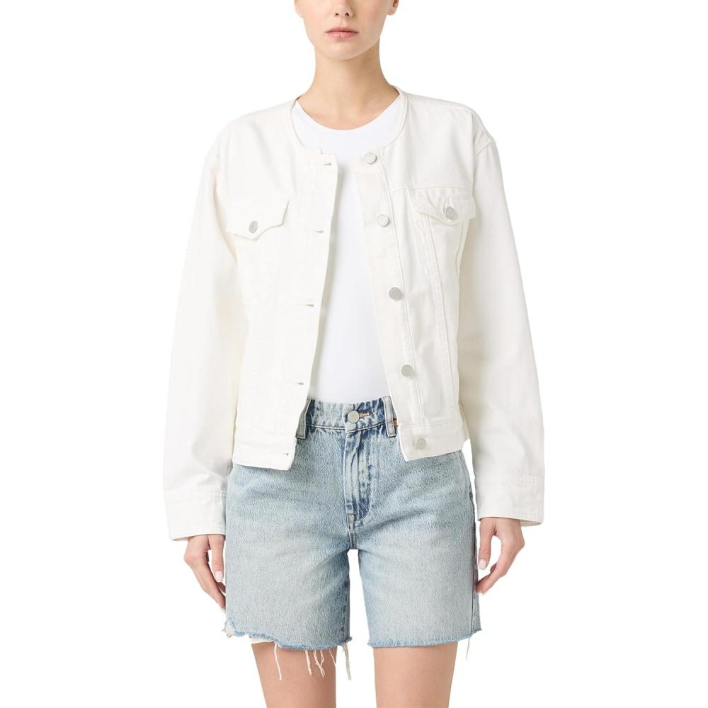 imageBLANKNYC Womens Head in The Clouds Collarless Denim JacketWhite