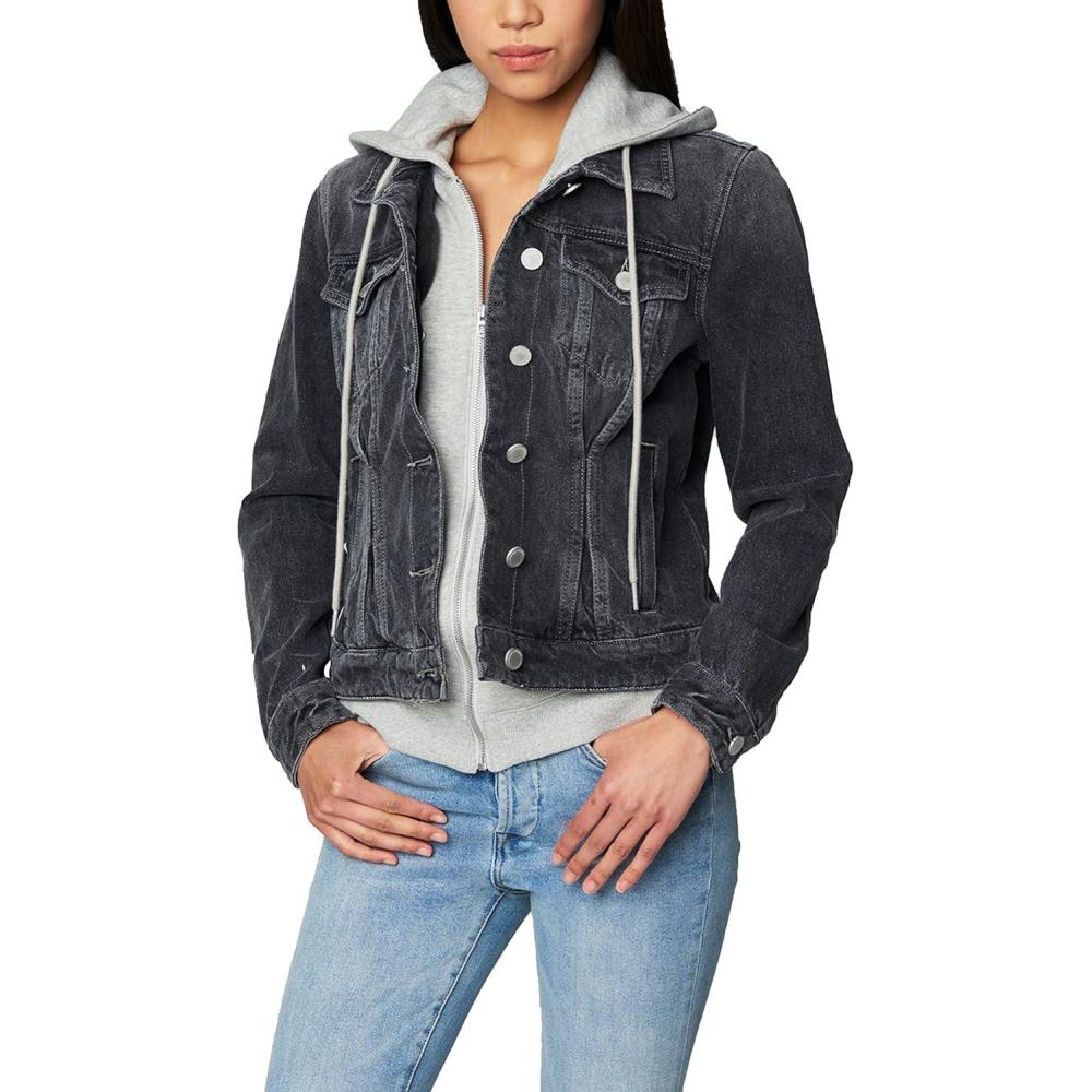 imageBLANKNYC womens Luxury Clothing Denim Trucker Jacket With Removable HoodThrill Seeker