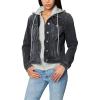 [BLANKNYC] womens Luxury Clothing Denim Trucker Jacket With Removable Hood(Thrill Seeker)