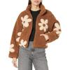 [BLANKNYC] womens Luxury Clothing Sherpa Jacket With Floral Patch Detail, Comfortable & Stylish Coat(Flower Child)