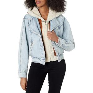 [BLANKNYC] womens Luxury Clothing Denim Trucker Jacket With Removable Hood(Starflower)