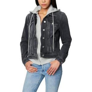 [BLANKNYC] womens Luxury Clothing Denim Trucker Jacket With Removable Hood(Thrill Seeker)