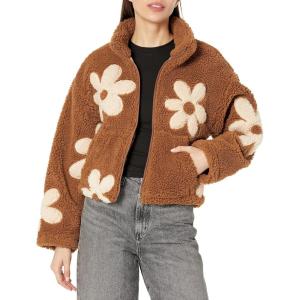 [BLANKNYC] womens Luxury Clothing Sherpa Jacket With Floral Patch Detail, Comfortable & Stylish Coat(Flower Child)