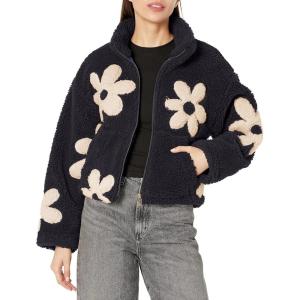 [BLANKNYC] womens Luxury Clothing Sherpa Jacket With Floral Patch Detail, Comfortable & Stylish Coat(Love Life)