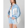 [BLANKNYC] womens Luxury Clothing Denim Trucker Jacket(Nice Try)