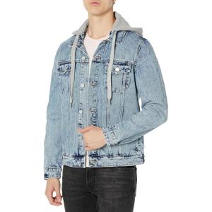 [BLANKNYC] mens Denim Trucker With Removable HoodTransitional Jacket(Blue)