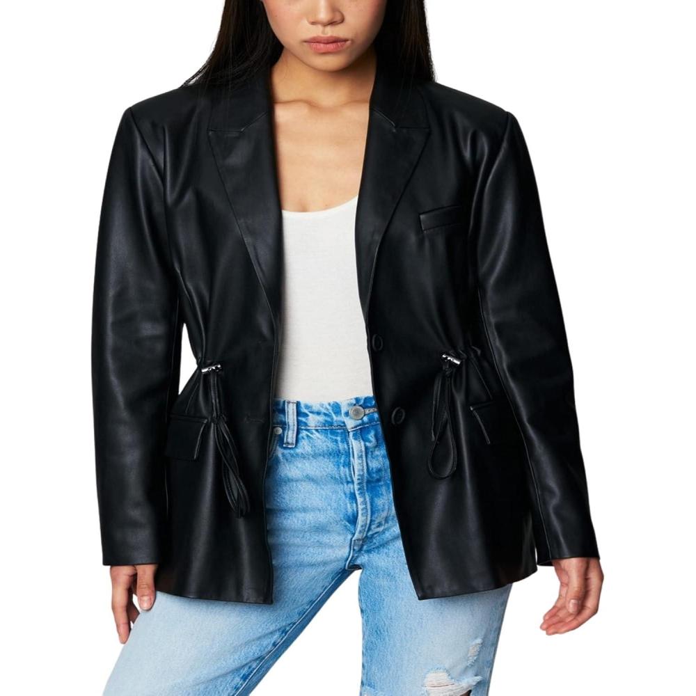 imageBLANKNYC Womens Vegan Leather Blazer with Drawcord Waist Comfortable Coat ampamp Stylish JacketBest Shot