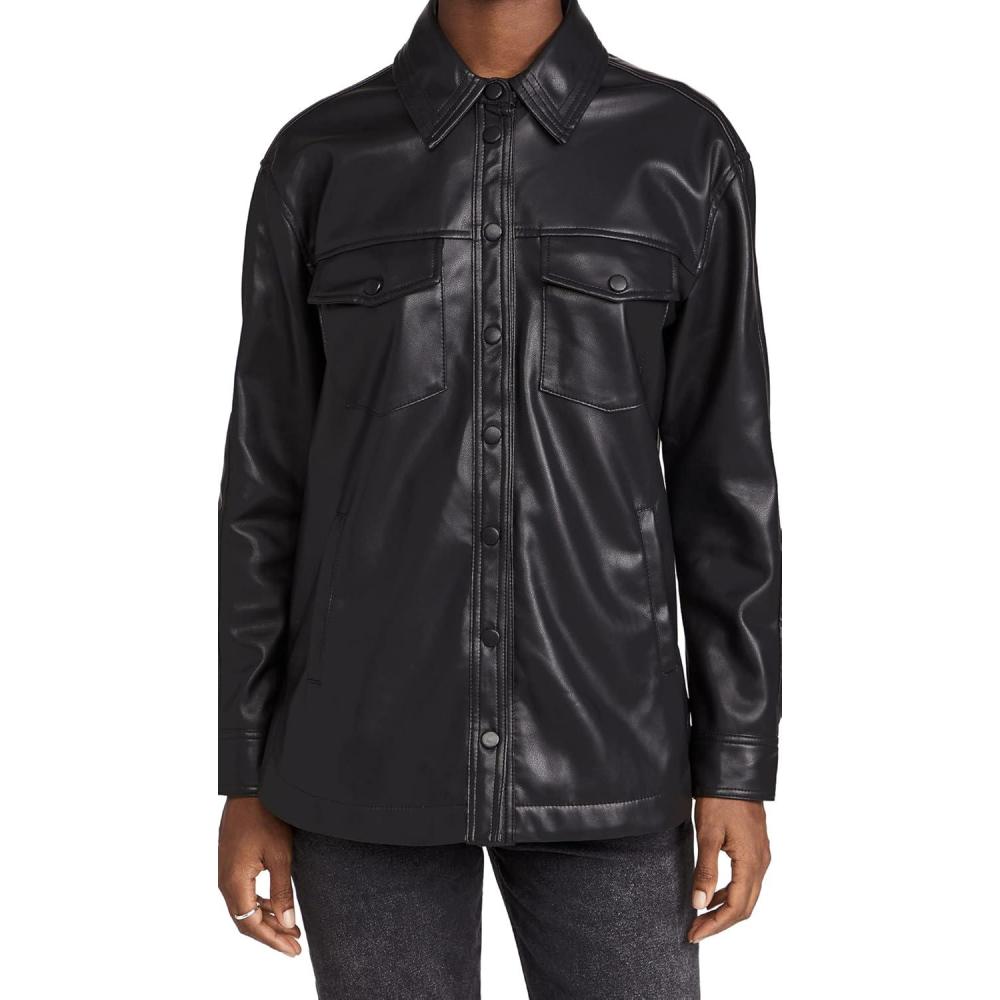 imageBLANKNYC Womens Womens Black Vegan Leather Shirt JacketBlack