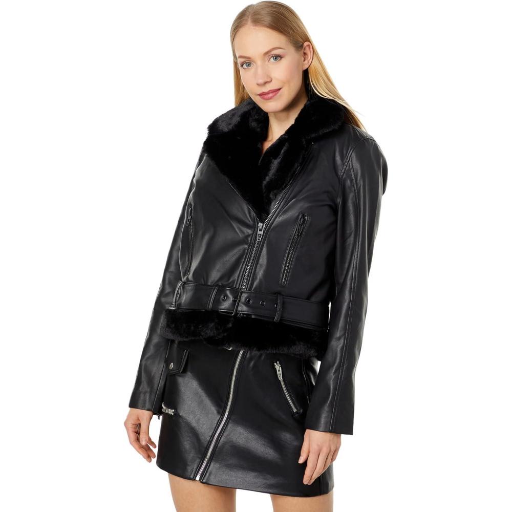 imageBLANKNYC womens Luxury Clothing Vegan Leather Moto Jacket With Fur Trim Comfortable ampamp Stylish CoatPerfect Night