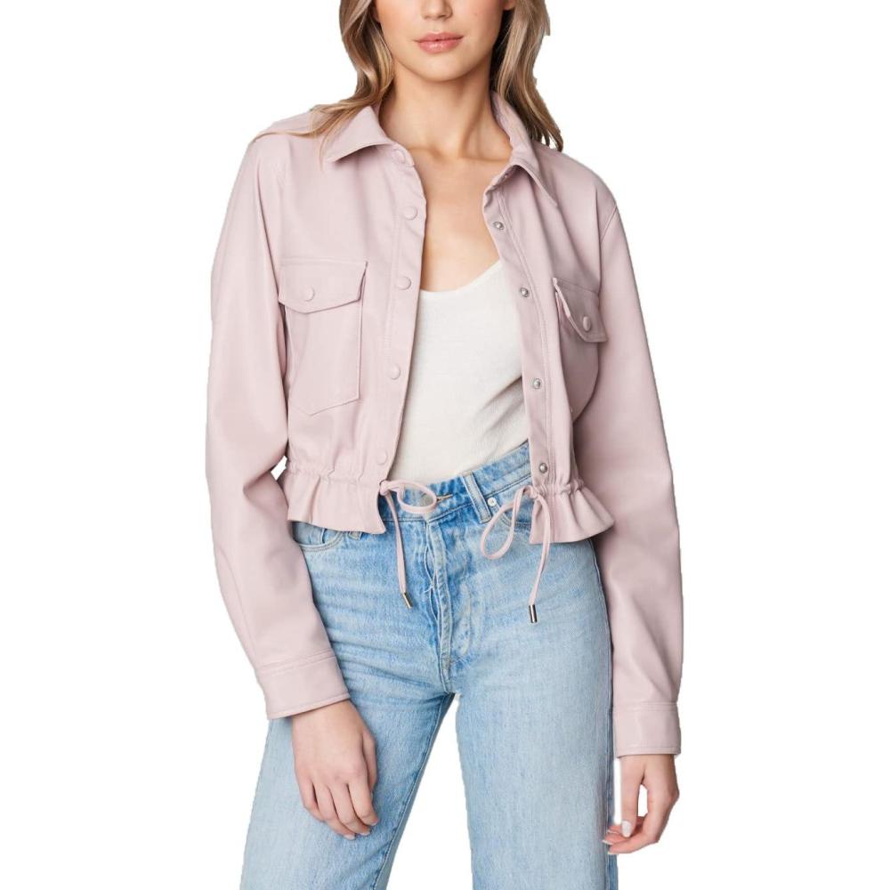 imageBLANKNYC womens Vegan Leather Cropped Shirt Jacket With Pockts and Drawstring Stylish Shacket ampamp Designer ClothingPlay Along