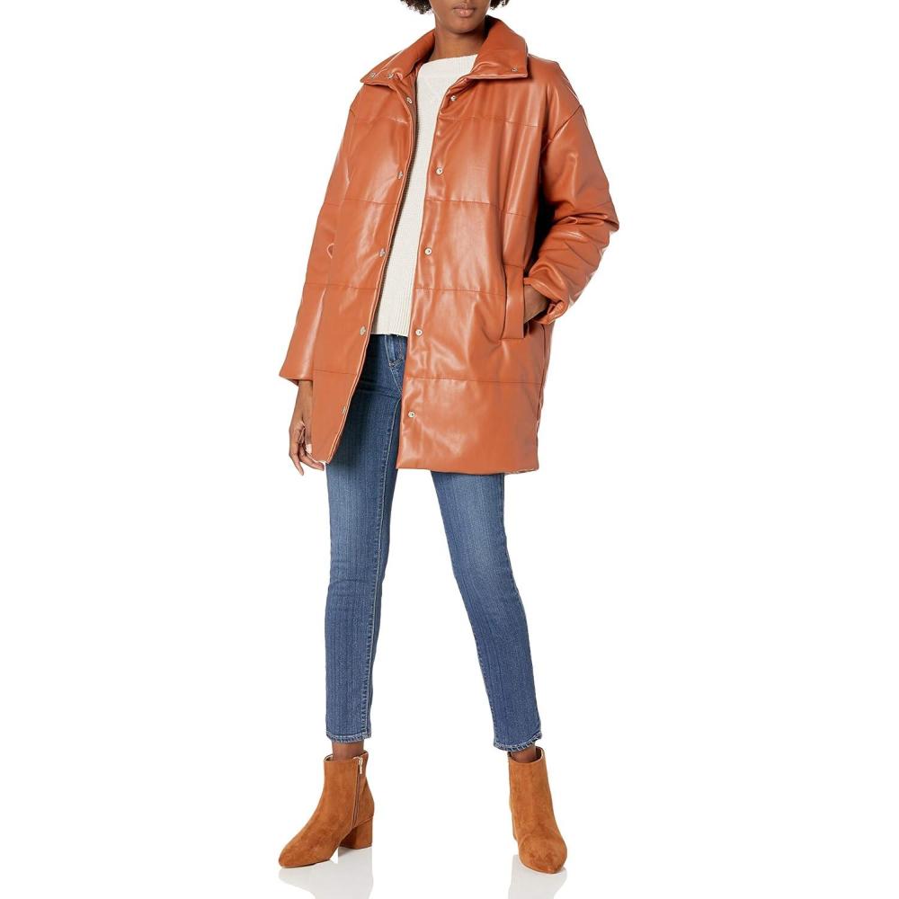 imageBLANKNYC womens Womens Vegan Leather Puffer Jacket Comfortable ampamp Stylish CoatFaux Leather JacketTall Order