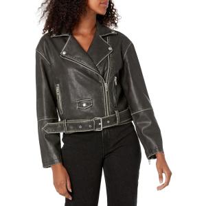 [BLANKNYC] womens Luxury Clothing Vegan Leather Moto Jacket With Belt, Comfortable & Stylish Coat(A-list)
