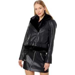 [BLANKNYC] womens Luxury Clothing Vegan Leather Moto Jacket With Fur Trim, Comfortable & Stylish Coat(Perfect Night)
