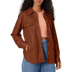 [BLANKNYC] womens Luxury Clothing Vegan Leather Shirt Jacket, Comfortable & Stylish Shacket(Brown)
