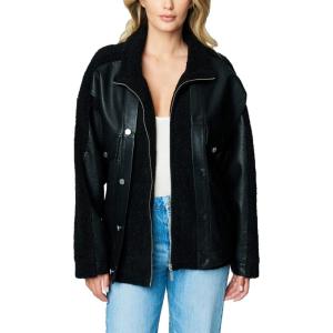 [BLANKNYC] womens Sherpa Vegan Leather Trucker Jacket(Multi)