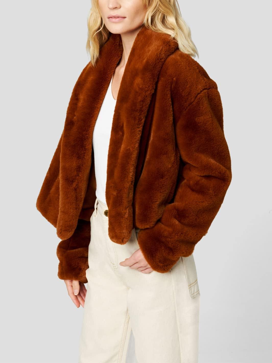 imageBLANKNYC Womens No Closure Faux Fur CoatEye Candy