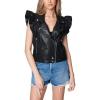 [BLANKNYC] womens Vegan Leather Moto Vest With Ruffle Sleeve, Stylish Coat & Designer Jacket(Dark Thoughts)