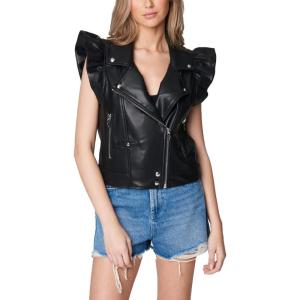 [BLANKNYC] womens Vegan Leather Moto Vest With Ruffle Sleeve, Stylish Coat & Designer Jacket(Dark Thoughts)