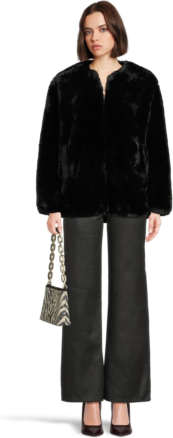 imageBLANKNYC womens Black Cherry Collarless Faux Fur JacketBlack Cherry
