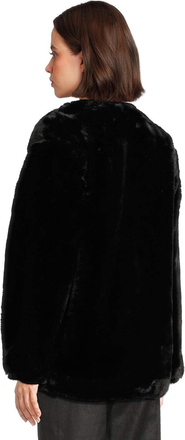 imageBLANKNYC womens Black Cherry Collarless Faux Fur JacketBlack Cherry