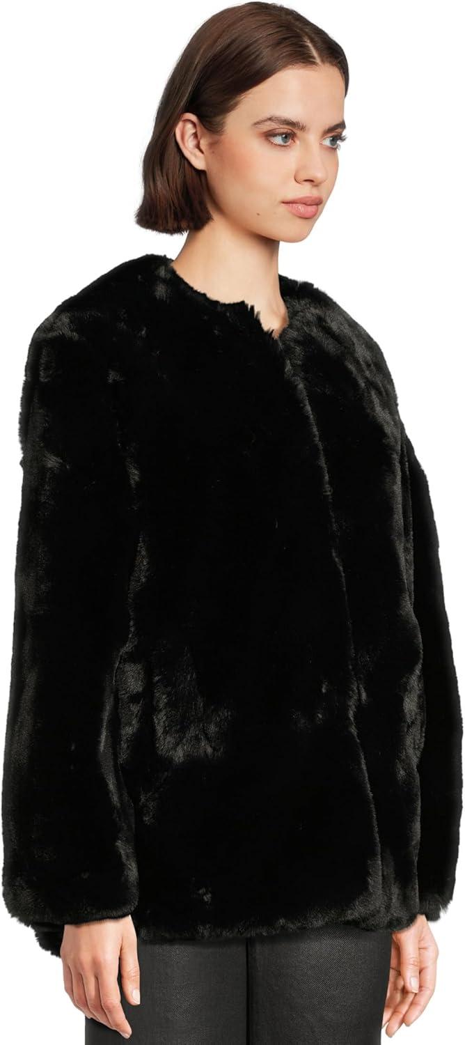 imageBLANKNYC womens Black Cherry Collarless Faux Fur JacketBlack Cherry