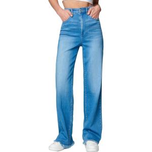 [BLANKNYC] Womens Luxury Clothing Rib Cage Wide Leg Five Pocket Jeans with Fray Hem, Comfortable & Stylish Pant(No One Better)