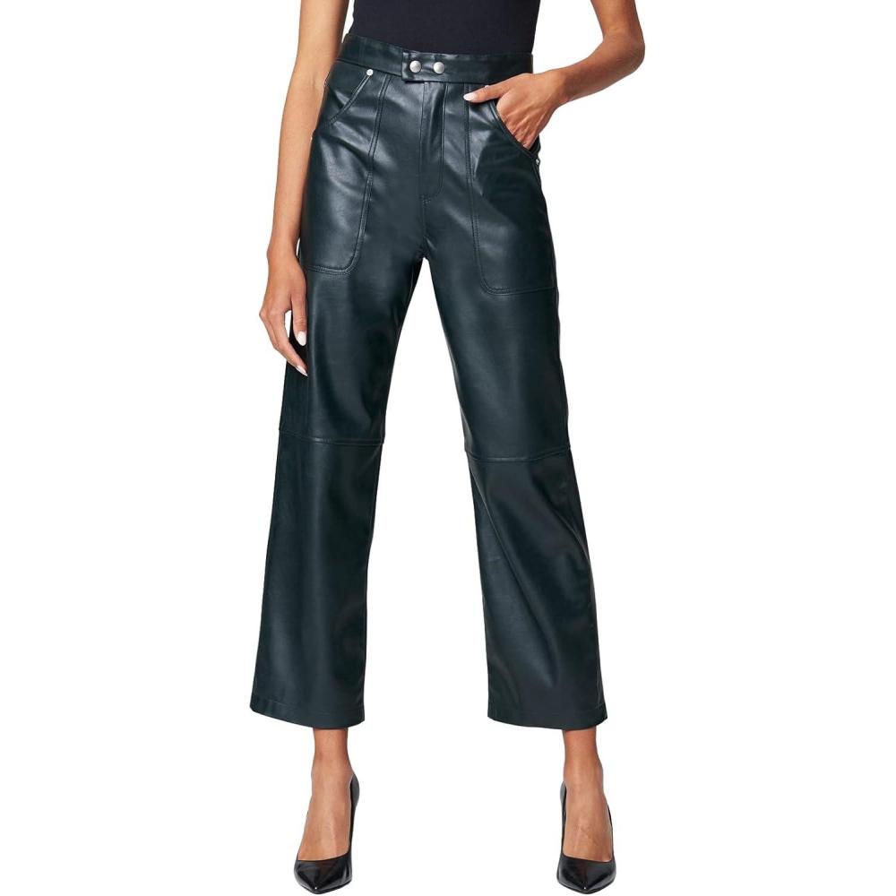 imageBLANKNYC Womens Luxury Clothing Ribcage Straight Leg Vegan Leather Pants The Baxter PantsOlive