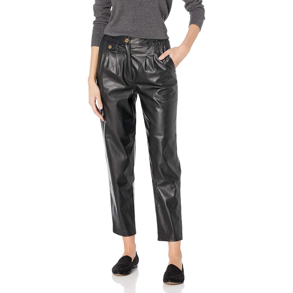 imageBLANKNYC Womens Womens High Rise Vegan Leather Pant Straight Leg Comfortable ampamp Stylish LeggingsFilm Noir
