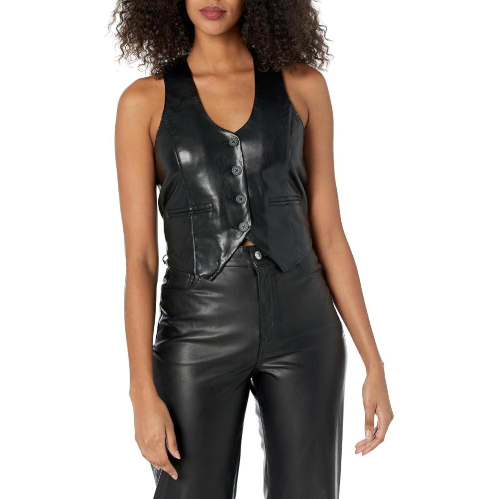 imageBLANKNYC womens Luxury Clothing Black Vegan Leather Vest With Pocket Details Comfortable ampamp StylishBusiness Deal
