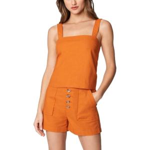 [BLANKNYC] Womens Linen Crop Top with Tie Back Detail, Stylish & Designer Clothes(Firecracker)
