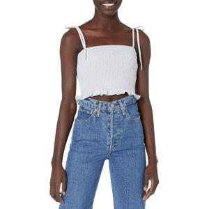 [BLANKNYC] Womens Luxury Clothing Pastel Blue & Pink Gingham Cropped Top with Smocking, Comfortable & Stylish(Sweet Escape)