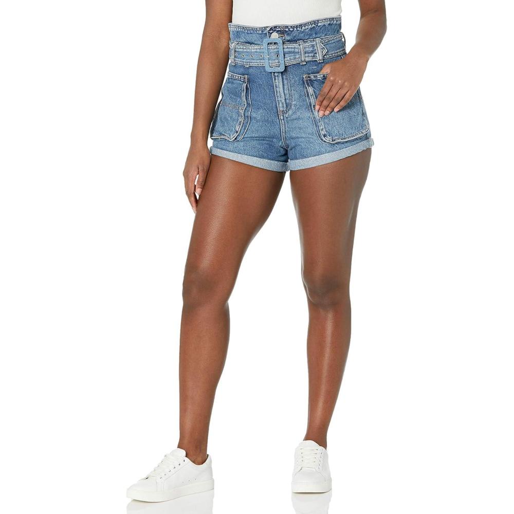 imageBLANKNYC womens High Rise Five Pocket Light Wash Cut Off Denim Shorts Acid TripOverboard