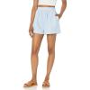 [BLANKNYC] Womens Luxury Clothing Pin Stripe Pull On Cotton Shorts with Patch Pockets, Comfortable & Stylish(Blue Sky)