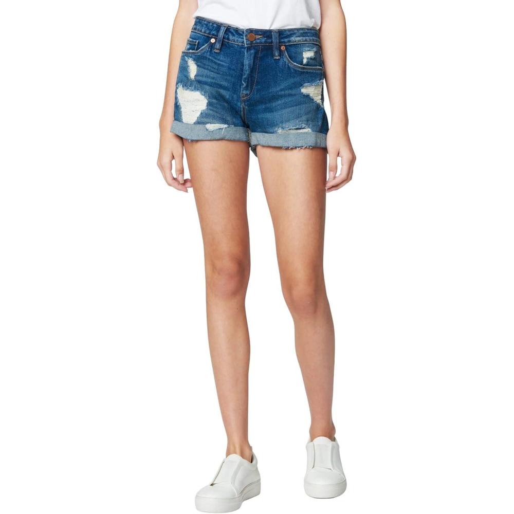 imageBLANKNYC Womens Denim Distressed Cuffed Short Blue 24Blue