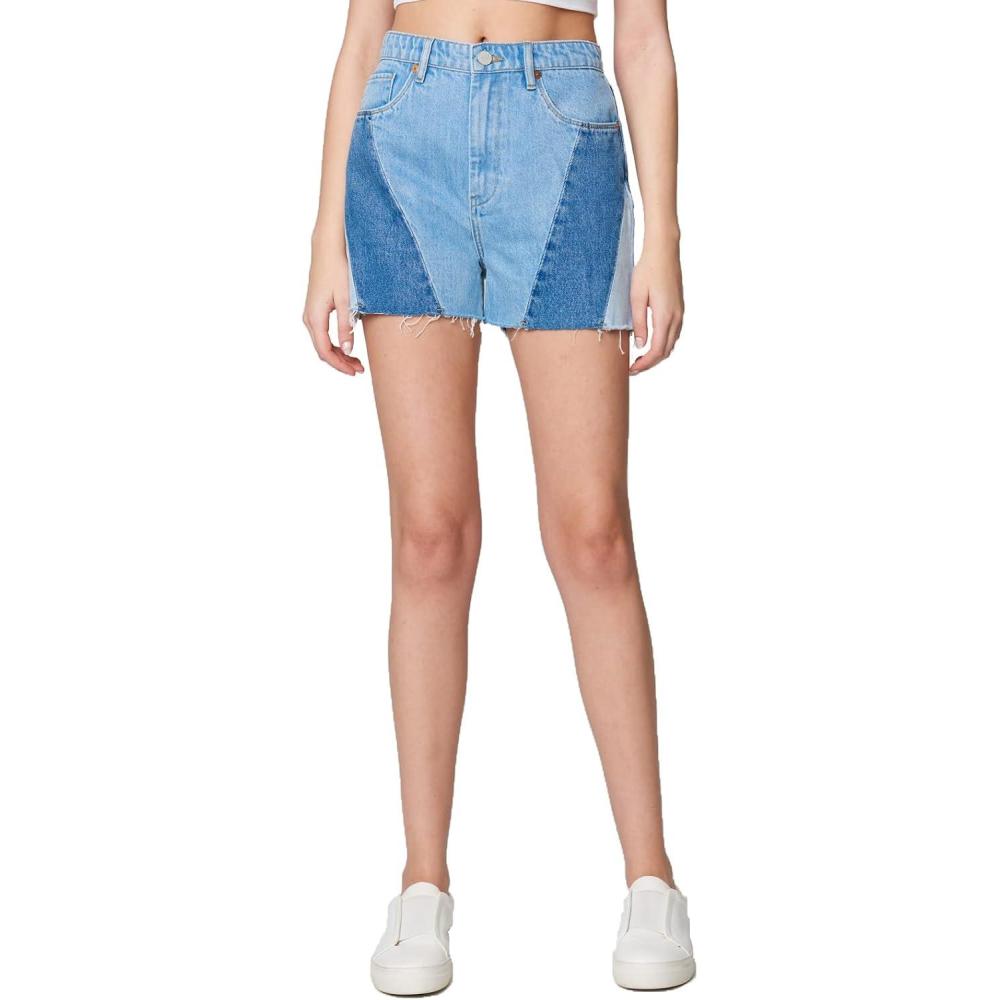 imageBLANKNYC Womens High Rise Denim Side Patchwork Cut Off Shorts Stylish ClothingJuicy Details
