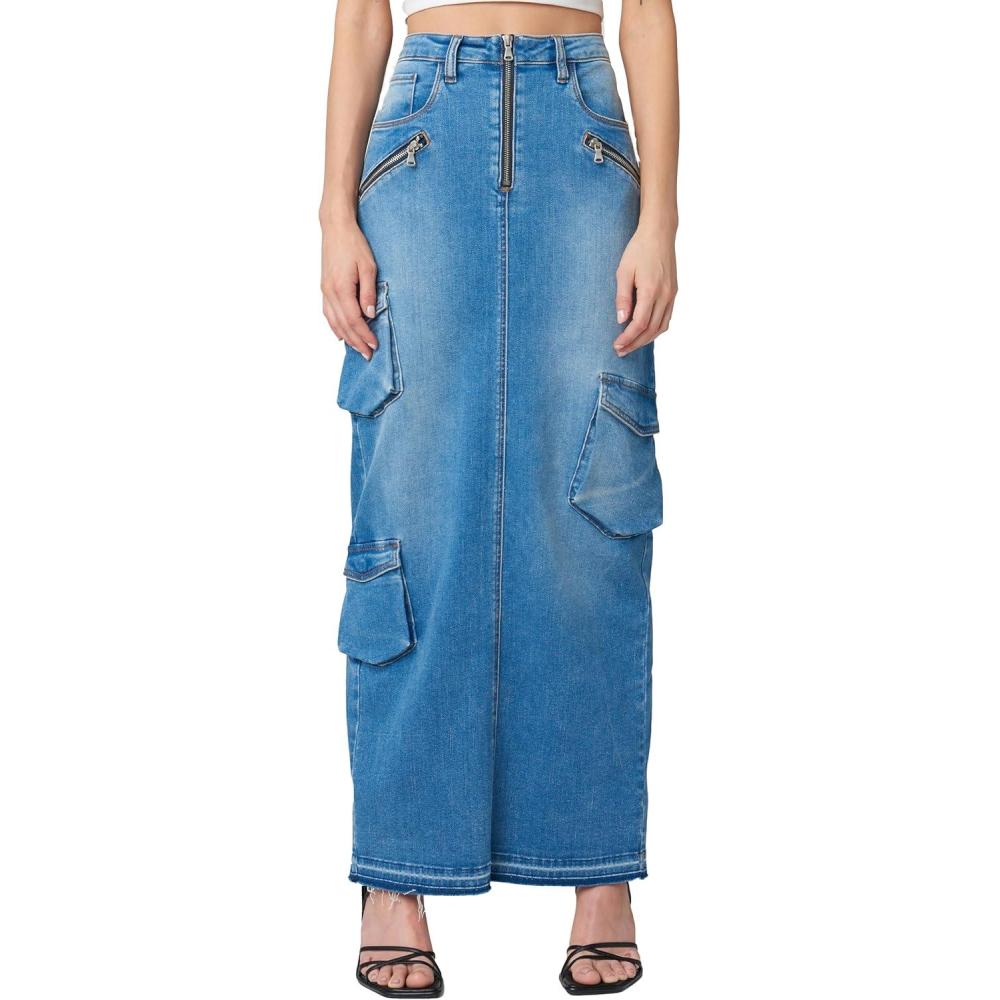 imageBLANKNYC Womens Womens Cargo Maxi Denim SkirtTime Lapse