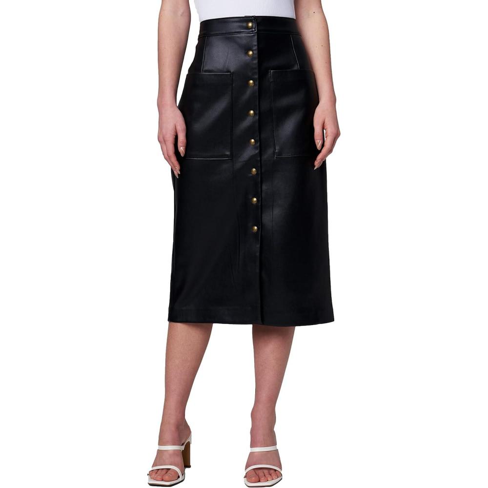 imageBLANKNYC Womens Snap Front Midi Vegan Leather SkirtCity Bound